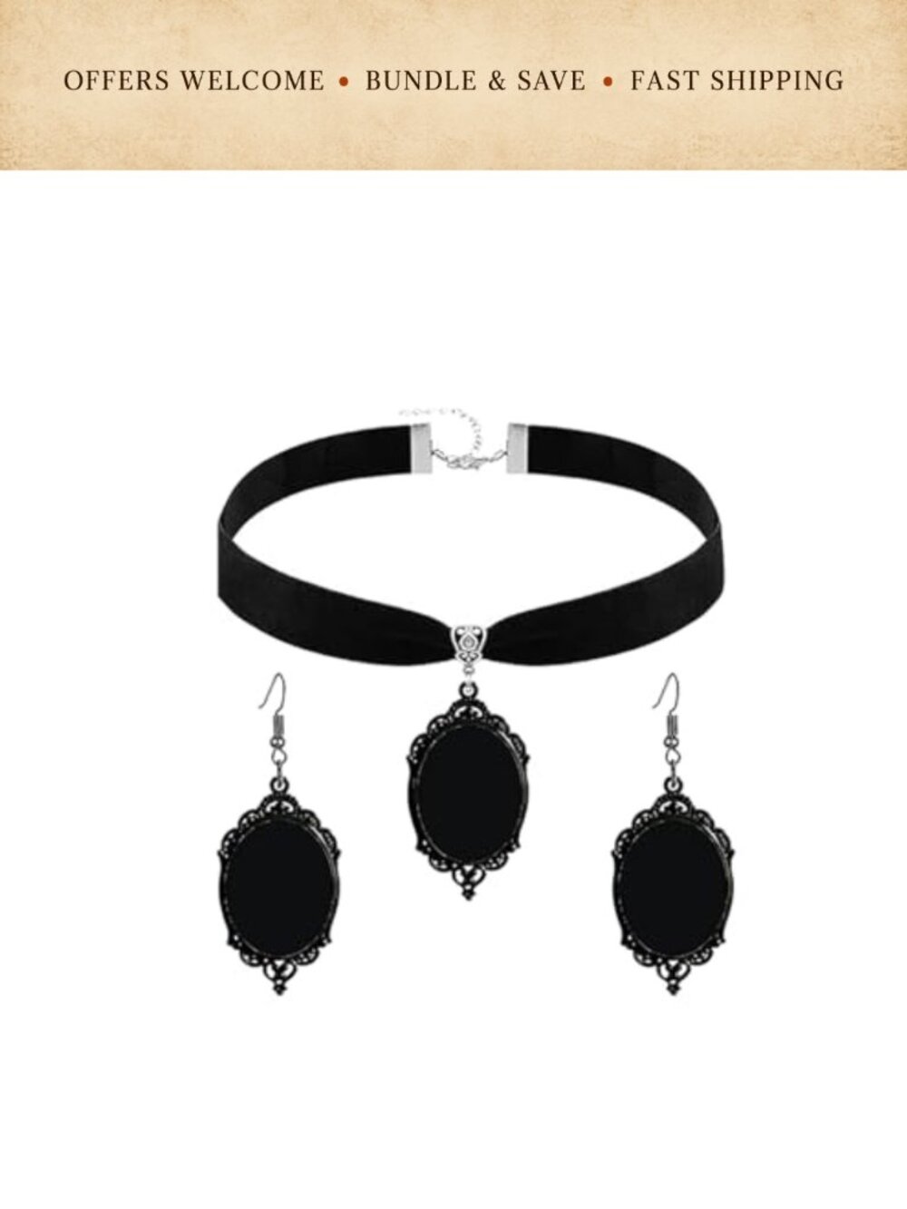 Gothic Raven Cameo Choker Necklace Earrings Set Women Halloween Costume Jewelry